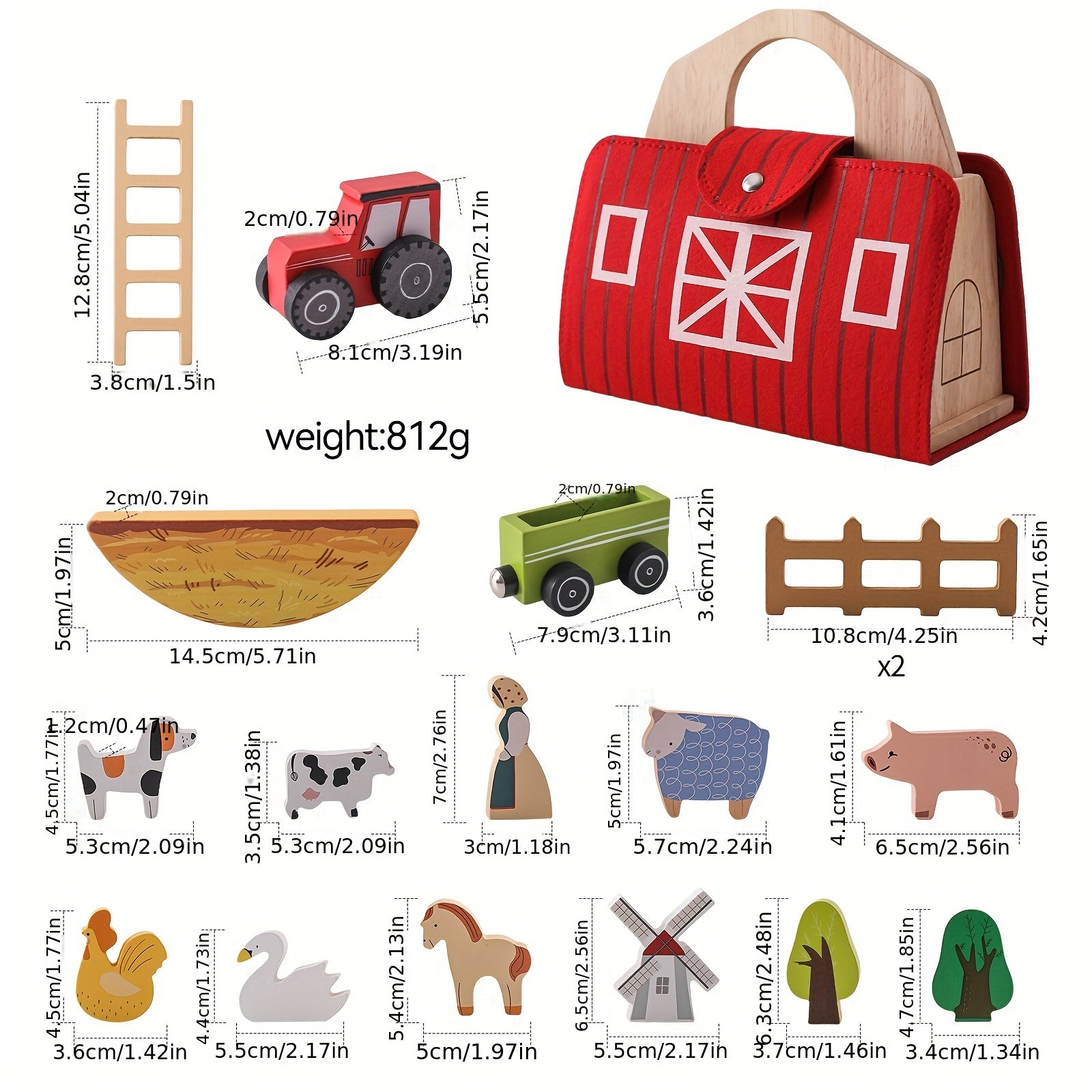 18pcs Farm Animals Barn Toys, Wooden Montessori Stacking For Toddlers Red Barn Toys Little People Farm Animal Toys Farm Pretend Playset With Barn & Farmer, halloween, christmas gift