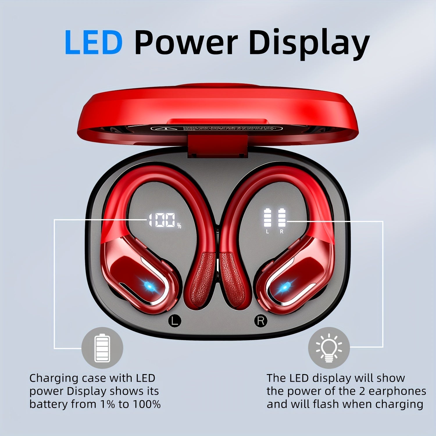 LIFEBEE New Wireless Earbuds for Running Sports, Wireless Earphones with Earhooks Pure Bass Sound, Over Ear Headphones with Dual-LED Display, Noise Cancelling Headset Earphones Built-in Microphone