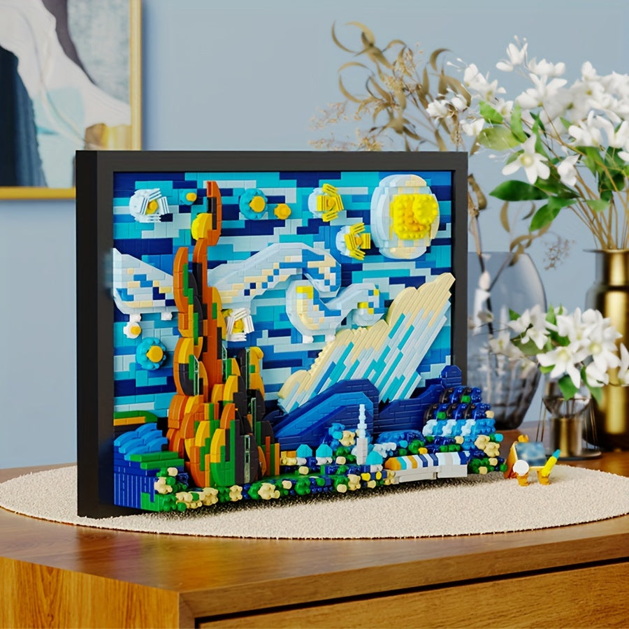 1731pcs 3D Starry Night Building Blocks Set for Adults - Reproductions Of Famous Paintings, ABS Material Toys,