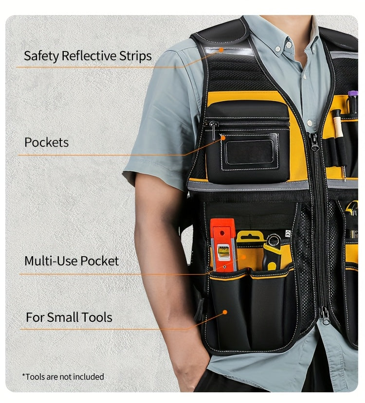 High-Visibility Reflective Work Vest - Durable with Tool Pockets for Electricians - Ensures Ultimate Construction Safety