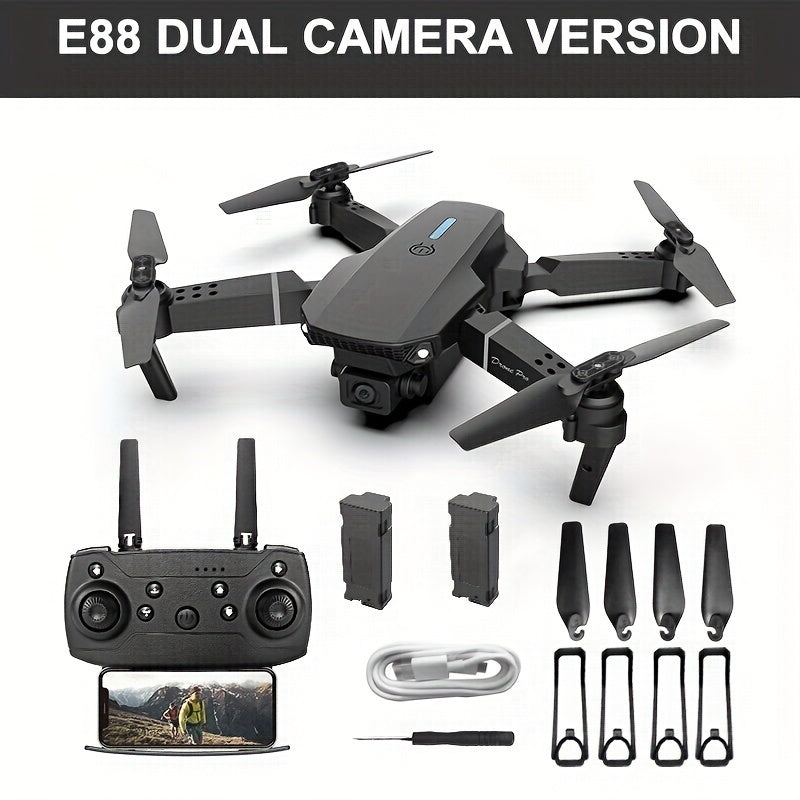 E88 Drone With Dual Batteries Equipped With Dual Cameras, Mobile Application Control, Indoor Flying Toys, Halloween/Christmas/New Year Gifts