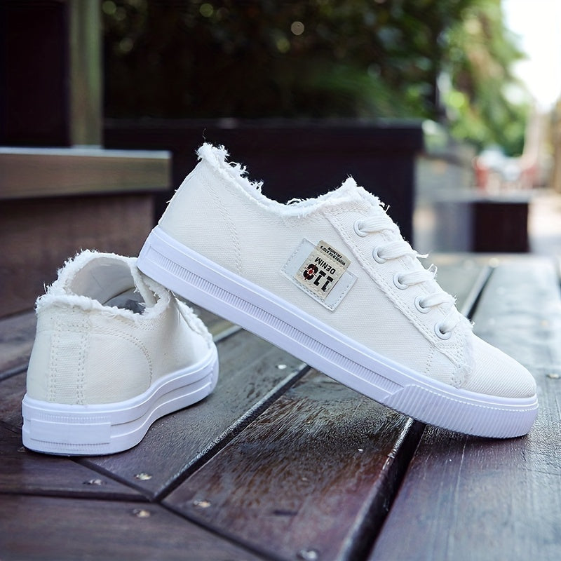 Women'S Casual Round Toe Solid Color Canvas Shoes, Small White, Flat Bottom, PVC Sole, Fabric Upper And Insole, Hand Wash, No Dry Clean, Spring, Autumn, All Season 2022