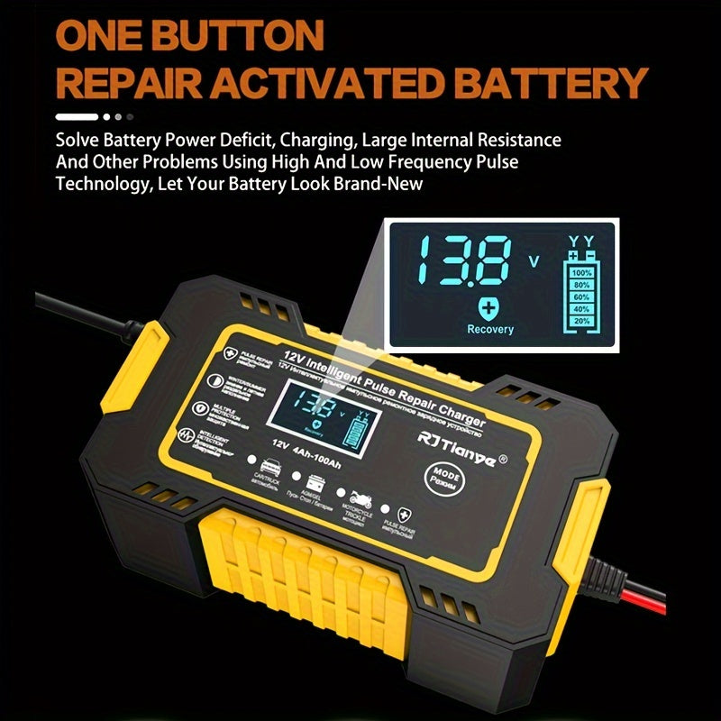 Car Battery Charger, 12V 2Ah-100Ah Smart Battery Trickle Charger Automotive Battery Maintainer Desulfator with Temperature Compensation