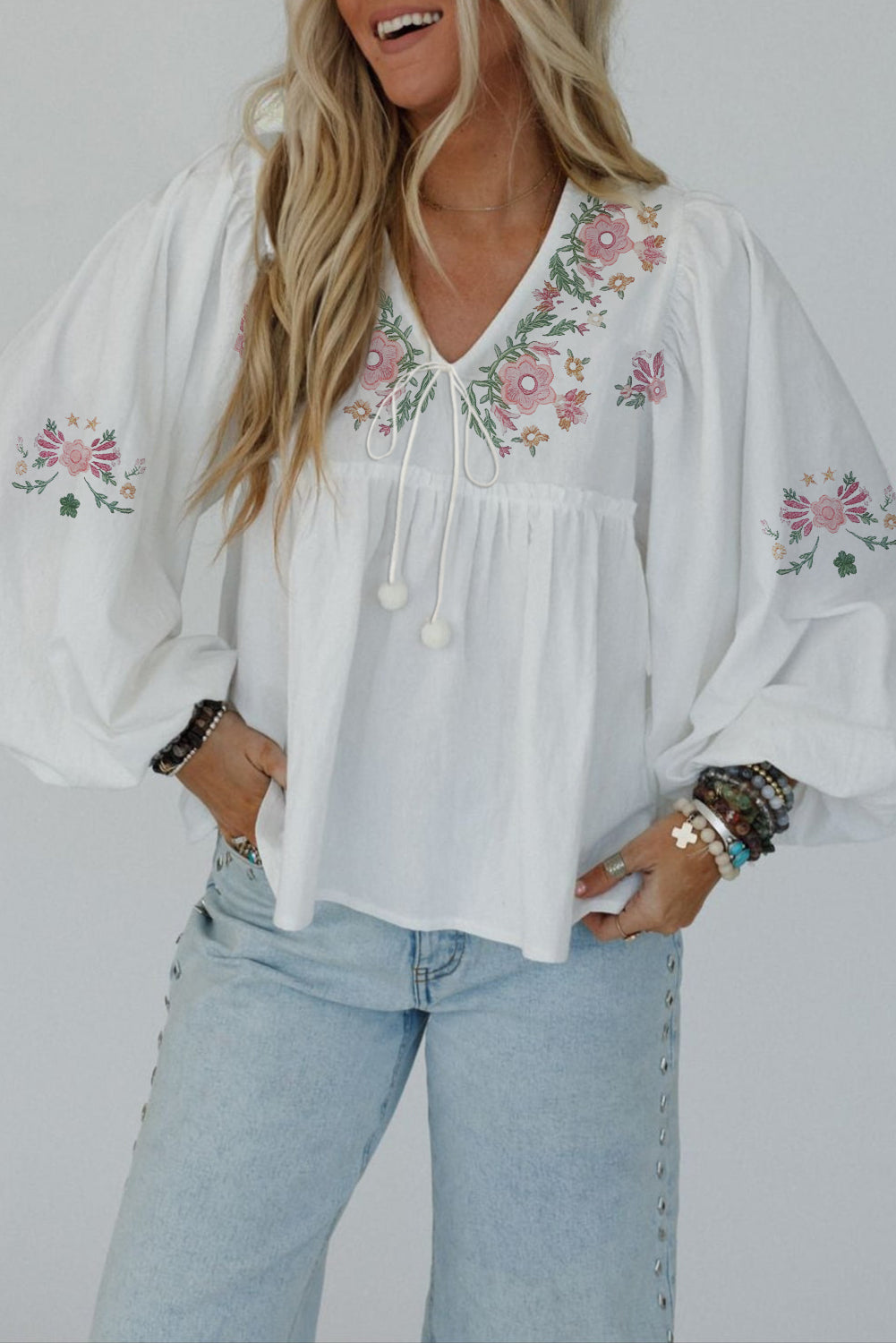 White Flower Babydoll Blouse FB