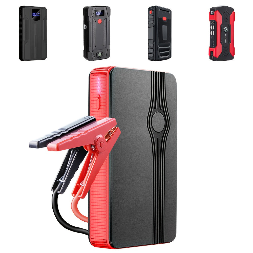 6000mAh Portable Car Jump Starter - Smart Digital Display, 12V Emergency Power, Flashlight, USB-Powered, Red | Automotive Emergency Gear