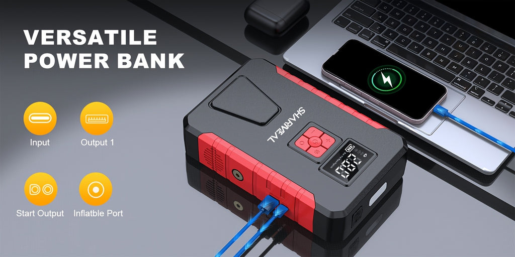 SHARMEAL 4500A Peak Automotive Jump Starter & 150PSI Tire Inflator, Air Compressor Car Jump Starter,