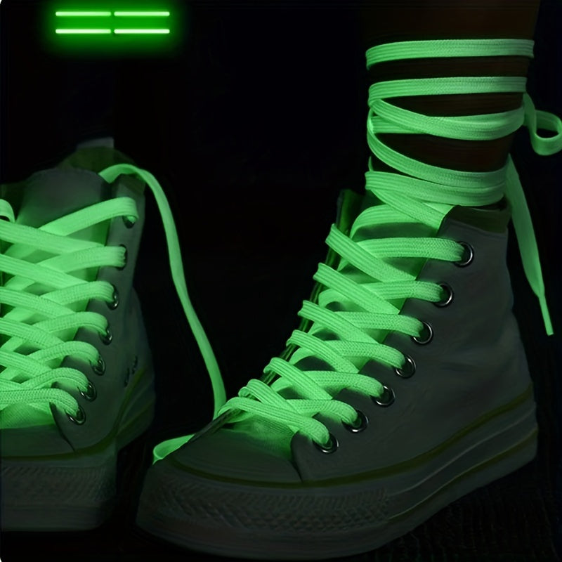 1 Pair Radiant Glow-in-the-Dark Flat Luminous Shoelaces -  Laces for Men and Women Couples Matching Accessory