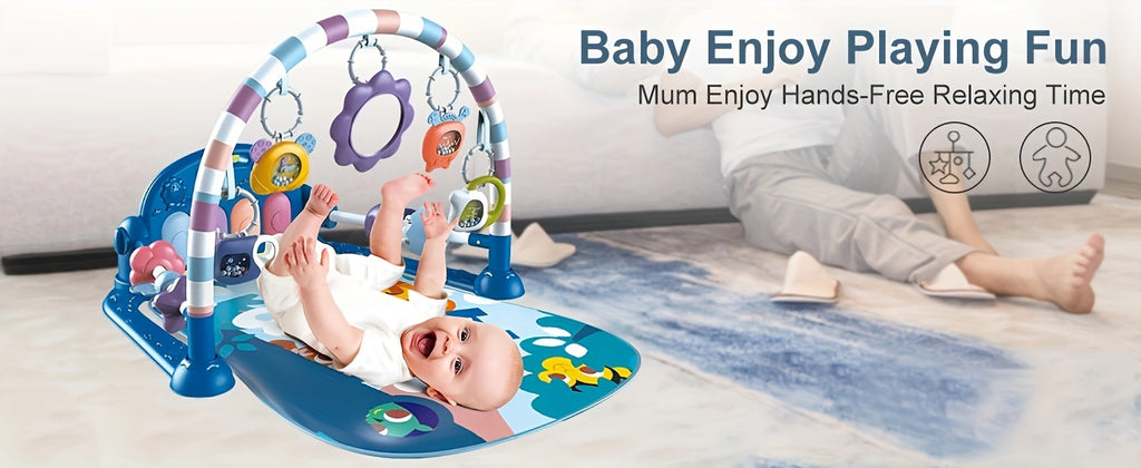 Baby Play Mat Baby Gym, Funny Play Piano Tummy Time Baby Activity Mat With 5 Infant Sensory Baby Toys & 2 Guitar Rattles, Boy & Girl Gifts For Newborn Baby 0 To 3 6 9 12 Months