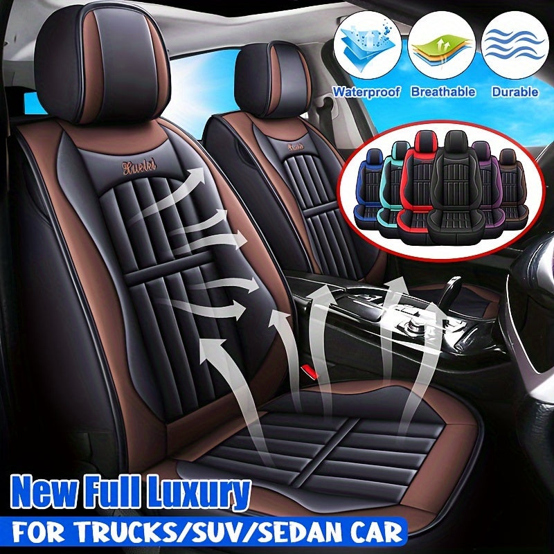2 Premium Full-Surround PU Leather Front Car Seat Covers - Waterproof, Universal Fit, Durable, Easy to Install, and Stylish Automotive Seat Covers for Cars, Trucks, and SUVs