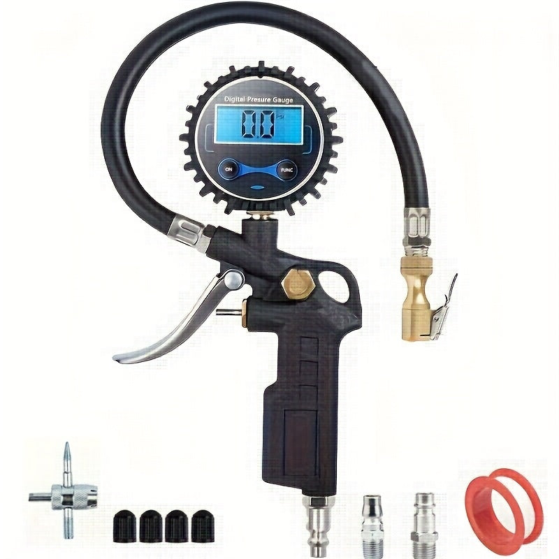 Digital Tire Pressure Gauge with Inflator, 250 PSI Air Chuck and Compressor Tttachment