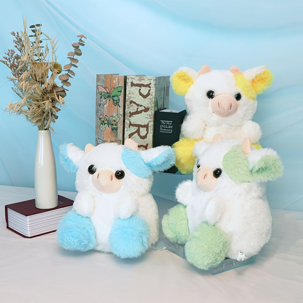 1pc, Assorted Plush Cow Toys, Cute Soft Polyester Stuffed Animal, Home Decor, Kids Birthday/Festive Gift, 7.8 Inches, Pink/Purple/Black/White Set