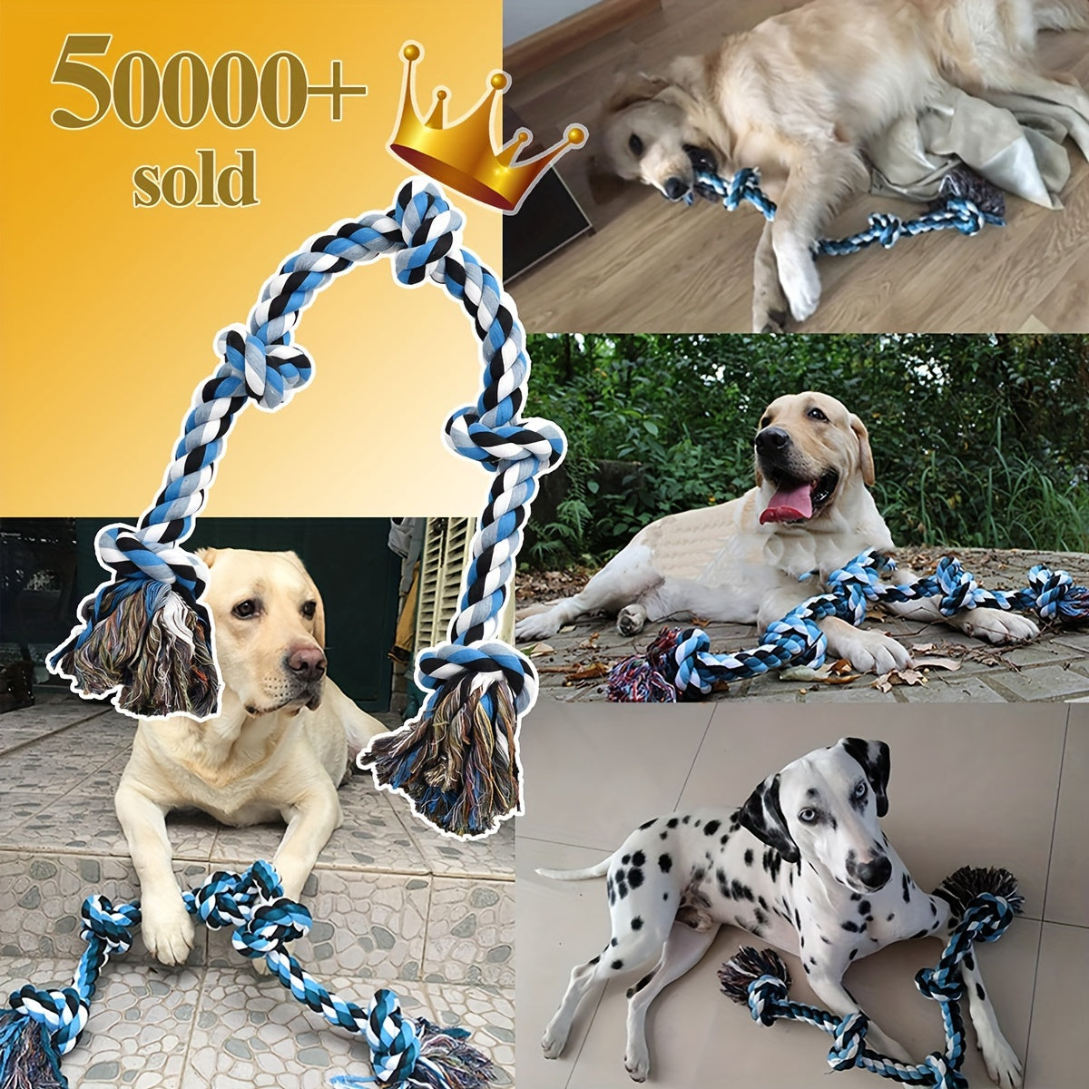 Durable Polyester Dog Rope Toys, Tough Chewable Tug Rope, for Aggressive Chewing, Teeth Cleaning, Tether Ball for Large Breeds, Heavy-Duty Play and Exercise