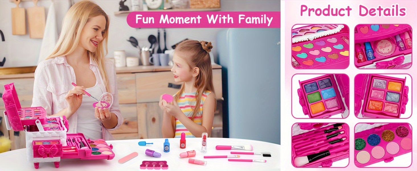 54PCS Washable Real Makeup Set for Kids, Little Girls Makeup Toys, Ideal Christmas Gifts, Toddler Toys for Halloween