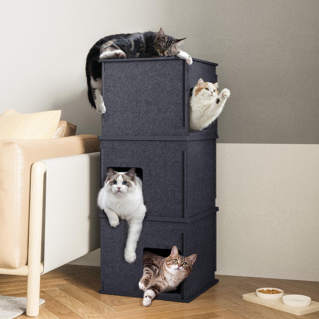 3-Storey Peekaboo Cat Mansion - Spacious Hideaway, Tunnel Bed, Condo Shelter for Multiple Cats - Fun Gifts, Toys, and Joy for Feline Friends