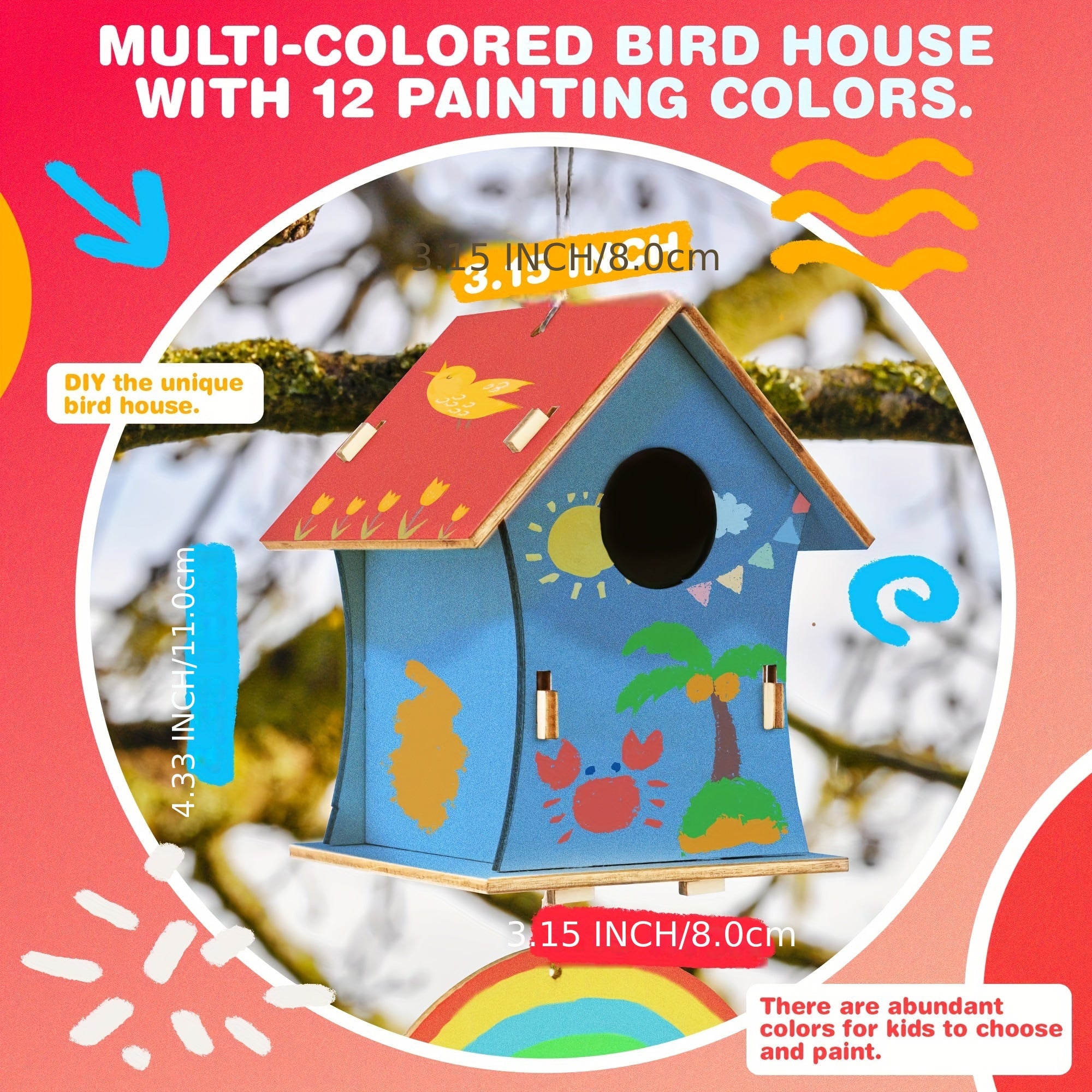Bird House Crafts, DIY Birdhouse Kit For Children To Builld, Painting Puzzle Wooden Assembly, Art Craft Wooden Toys Craft Projects With Pain & Brushes For Kids Ages 5-8 8-12, Halloween Christmas Gifts