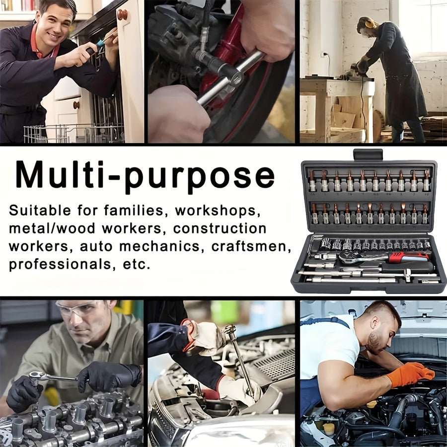 Premium 46pcs Professional Tool Kit, Car/bike Repair Tool Set with 1/4-inch Drive Depth