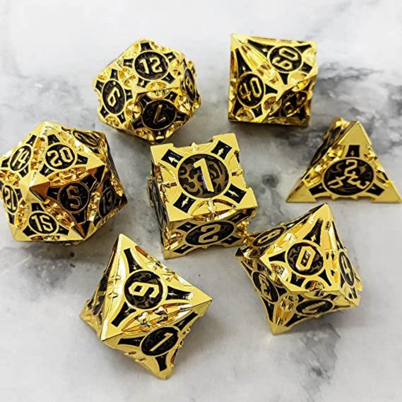 Metal Dice Set, 7 Die Metal Polyhedral Dice Set With Gift Metal Box And Golden Number For Metal Dice Set Christmas, Halloween, Thanksgiving Gift, gaming gift