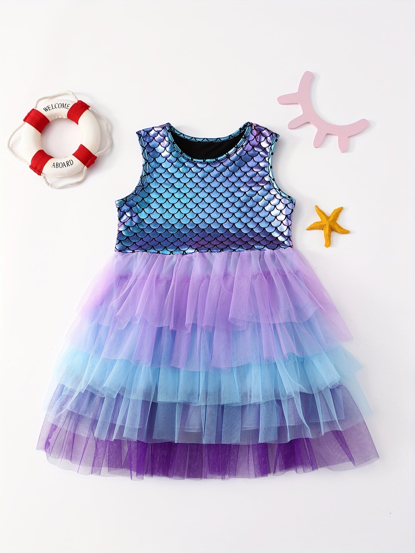 Mermaid Gradient Dress Girls' Casual Summer Short Sleeve Party Puff Skirt Versatile Dress