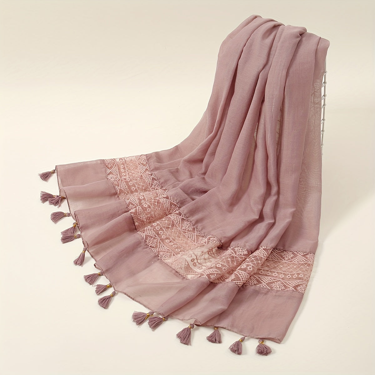 [Elegant Scarf] Elegant Embroidery Hollow Lace Tassel Scarf | Fashion Casual Cold Weather Scarves Wraps For Women for eid