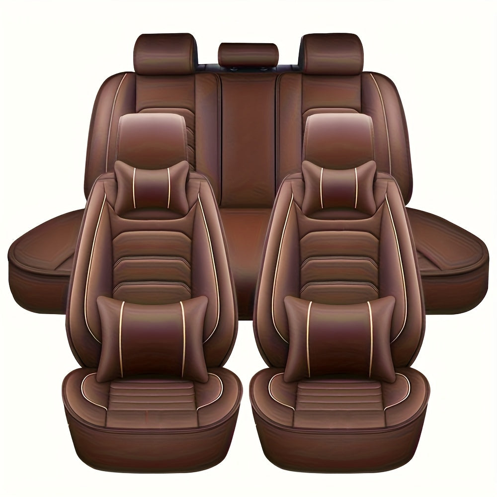 5-Seat Full Set Faux Leather Car Seat Covers - Waterproof All-Weather Protection,