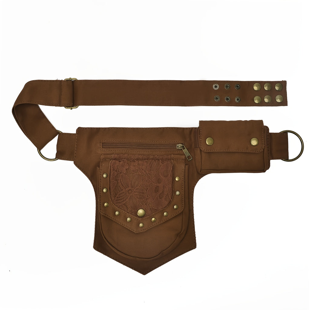 Gothic Thigh Drop Leg Bag, Studded Decor Fabric Waist Bag, Lightweight Outdoor Travel Phone Purse Bum Bag Fanny Pack