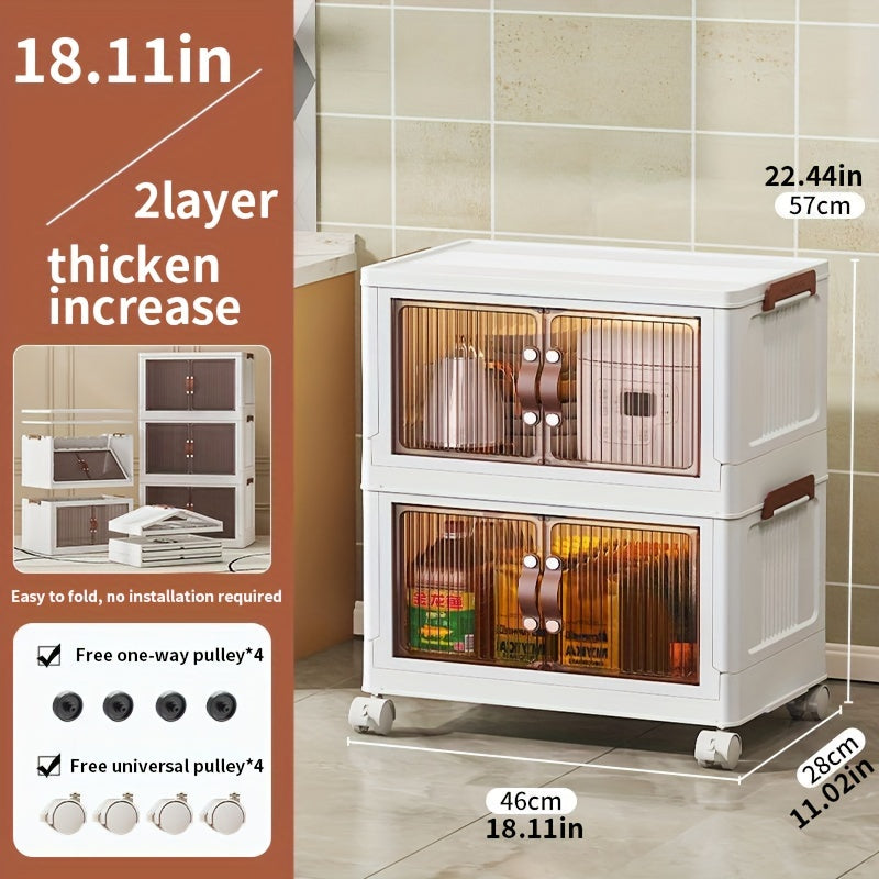 Foldable storage box 5 layers, large double opening storage box, large storage box with lid and wheels, can store clothes, snacks, toys and books, home office outdoor foldable container