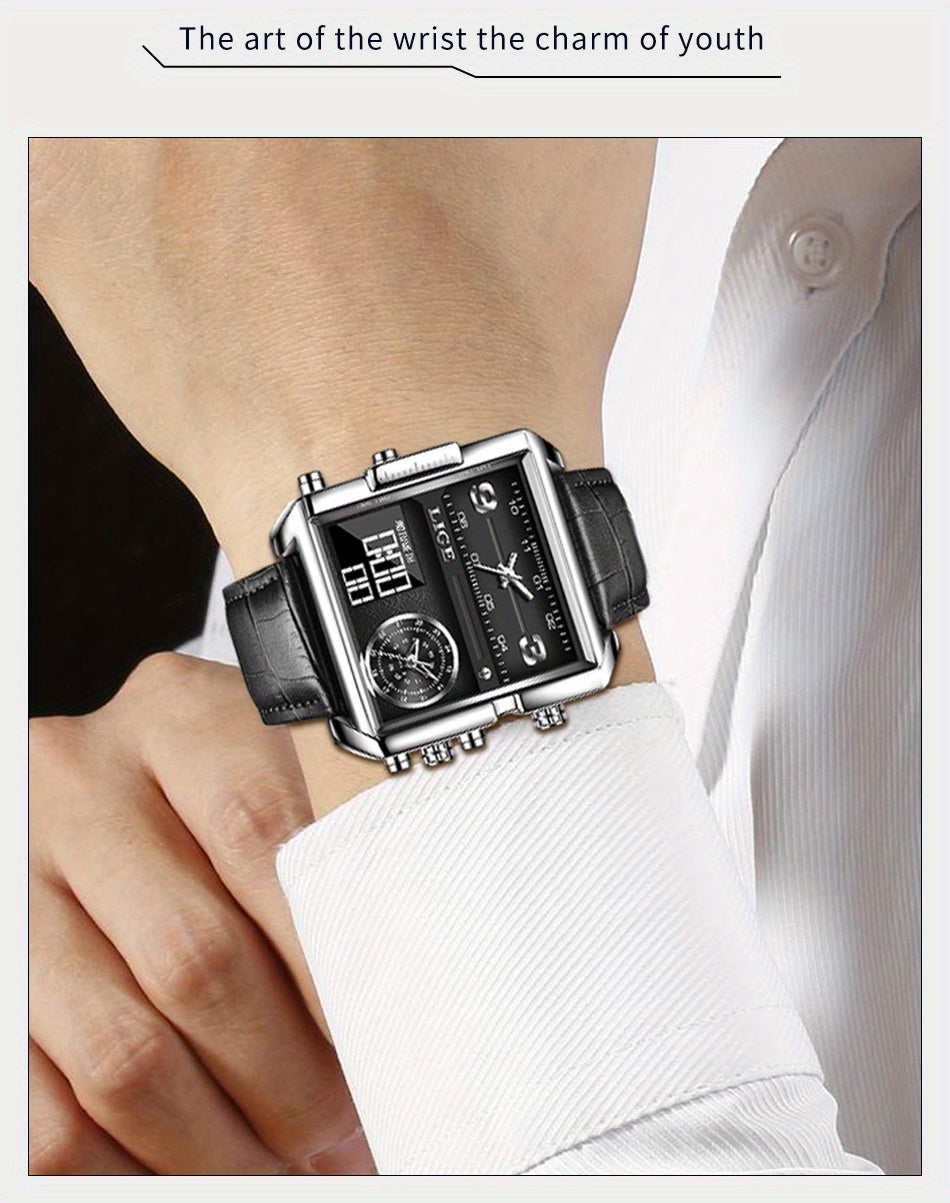 LIGE Fashion Men's Sports Square Analog Big Quartz Watch, Ideal Choice For Gifts