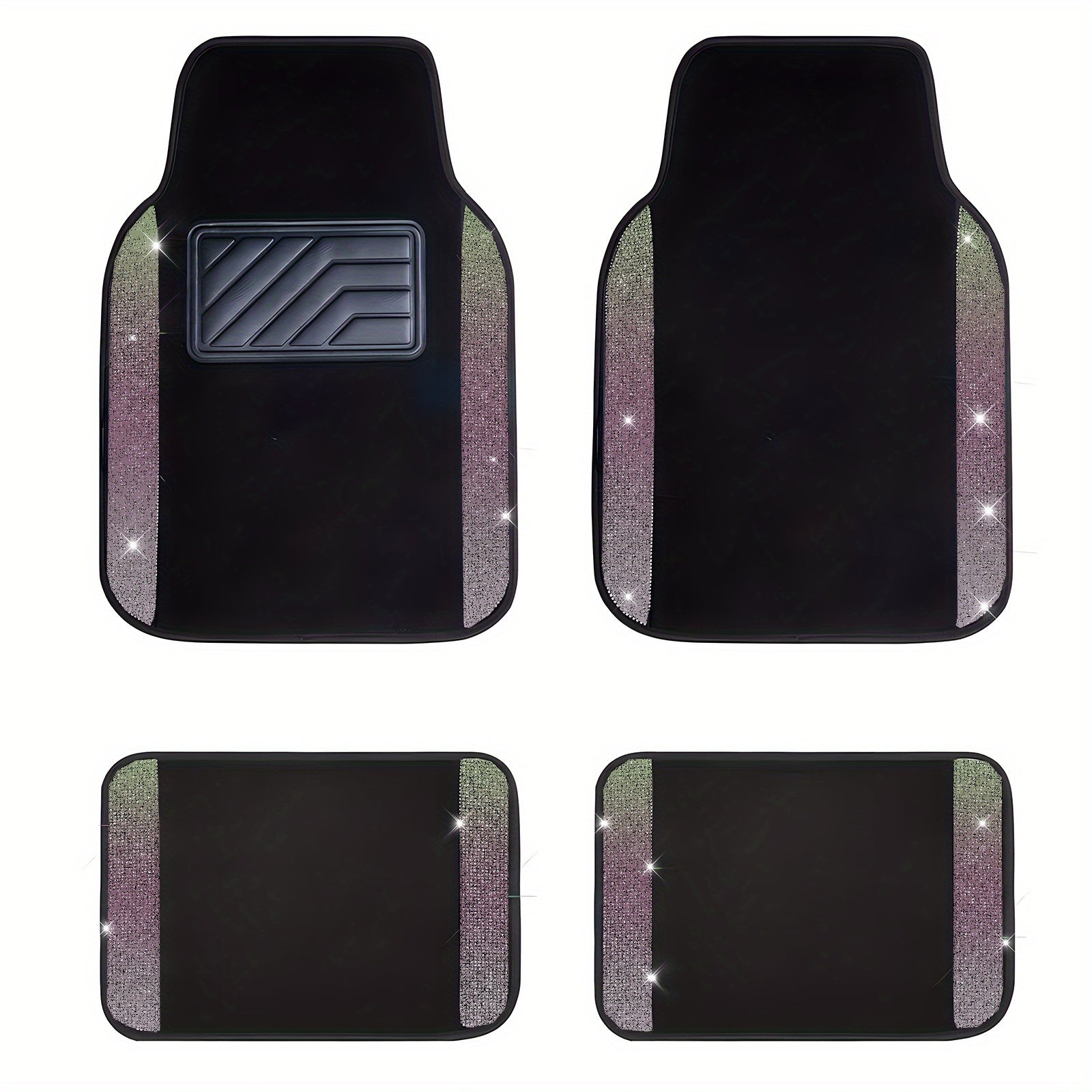 Car Floor Mats Shining Rhinestones Carpet, Bling Crystal Diamond Sparkly Glitter Car Floor Mats with Anti-Slip PVC Heel Pad Automotive Universal for SUV, Sedan, Car, Van, 4pcs for Girl Women