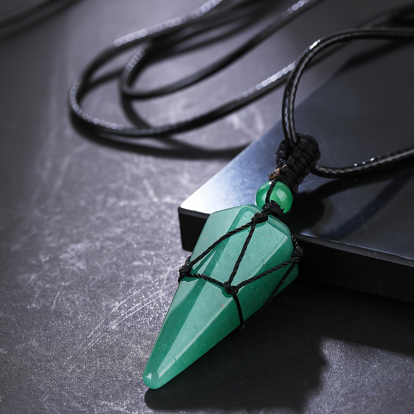 Stylish Men's Natural Amethyst Crystal Hexagonal Cone Pendant Necklace with Braided Rope - Fashion Accessory