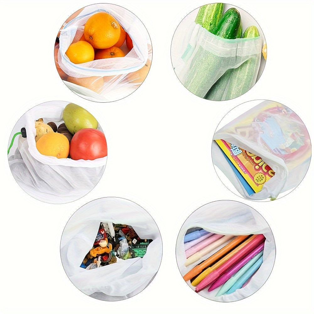 16pcs Reusable Mesh Storage Bags with Drawstring - Perfect for Toys, Fruits & Vegetables Organizer