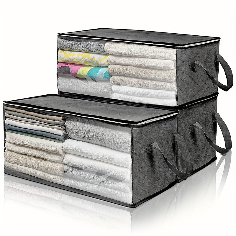 54L Storage 3-Pack Clothes Organizer Storage Bags Foldable Storage Box With Large Clear Window Sturdy Handles For Closet, Dorm, Pillows, Bedding, Clothes, Stuffed Toys, Blankets, Grey