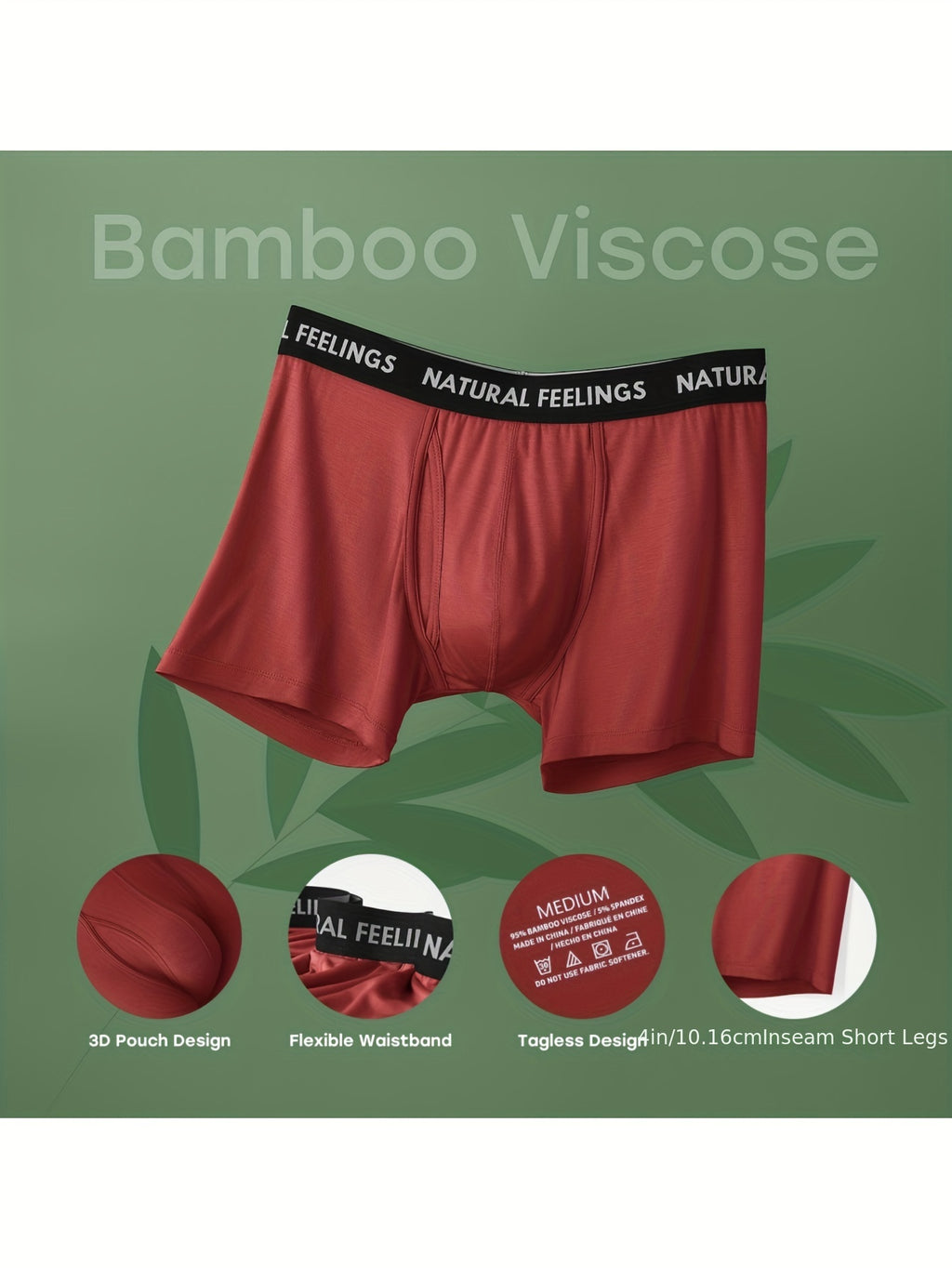 5-Pack Mens Underwear Bamboo Viscose Boxer Briefs Comfy Breathable Underwear for Men