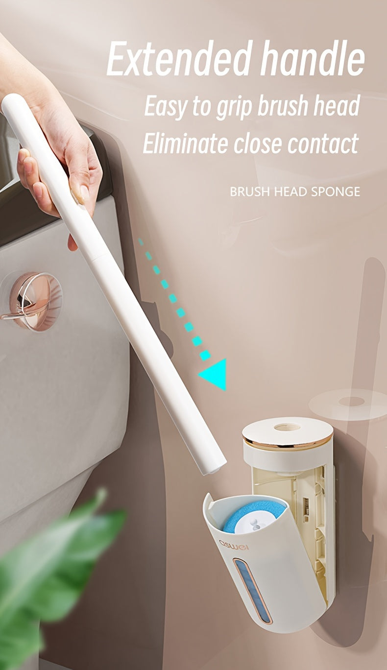 1 Set With 24 Brush Heads, Or Separately Equipped With 32 Brush Heads And 4 Aromatherapy Sticks, Disposable Sponge Brush Heads With Cleaning Solution, Plastic Toilet Brush, Toilet Brush Holder Set, Automatic Opening And Closi