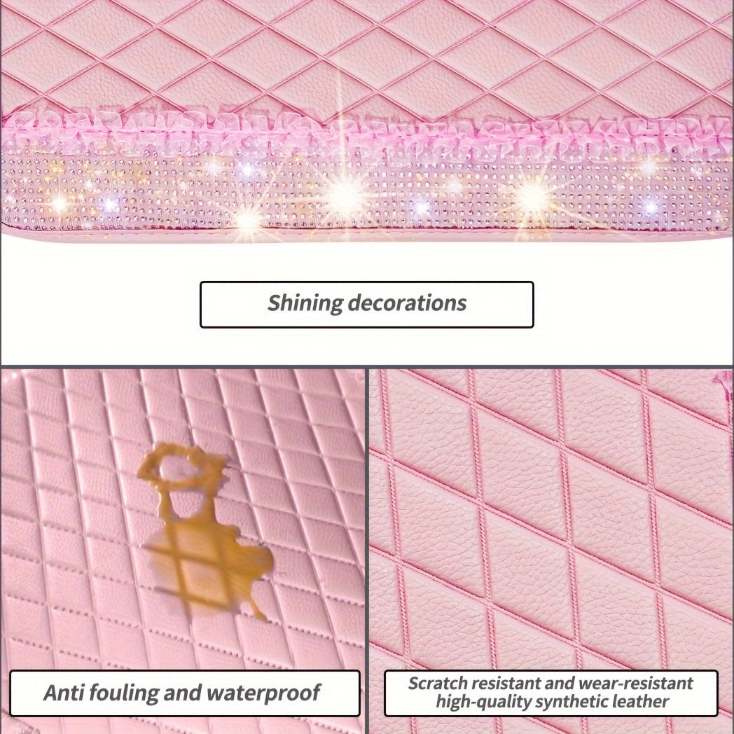 PU Leather Car Mats, Beautiful Fabric Pattern Decoration, Shining Diamond Floor Mats