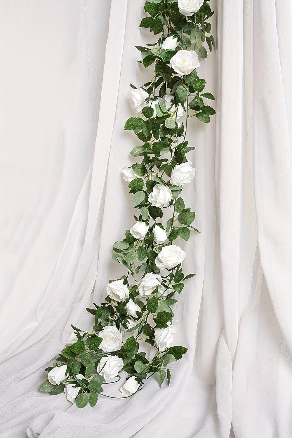 1pc, 78.7inch Luxurious Artificial Floral Garland - Garlands with White Rose, Silk Flowers, Fake Vines, Hanging Decor for Wedding Arch, Garden Background, Engagement Ceremony, Reception, Party, and Home Decor