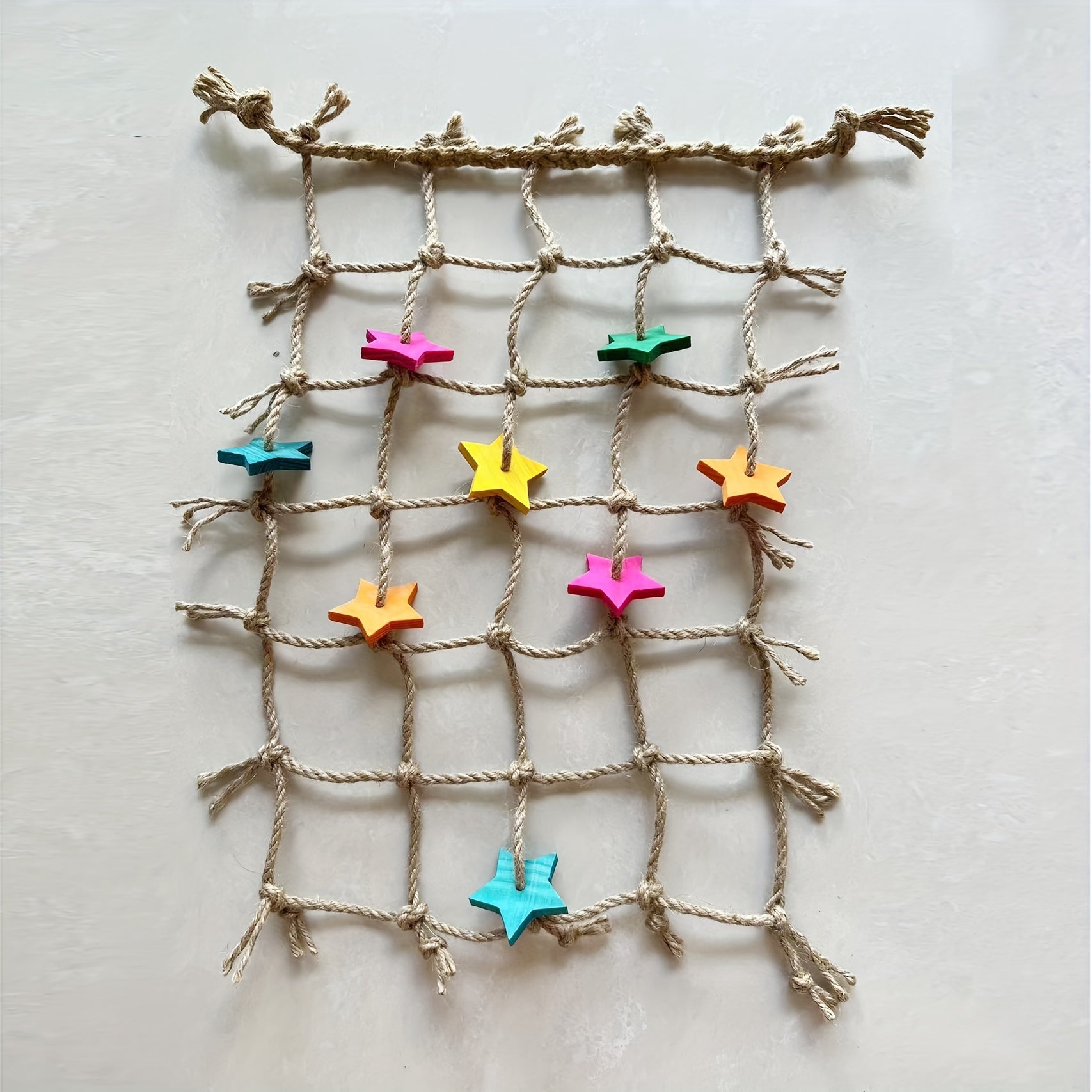 1pc Durable Hemp Rope Bird Climbing Net with Colorful Star Cutouts and Chewing Toys - Multi-Functional Parrot Play Cage Accessory and Bird Toy