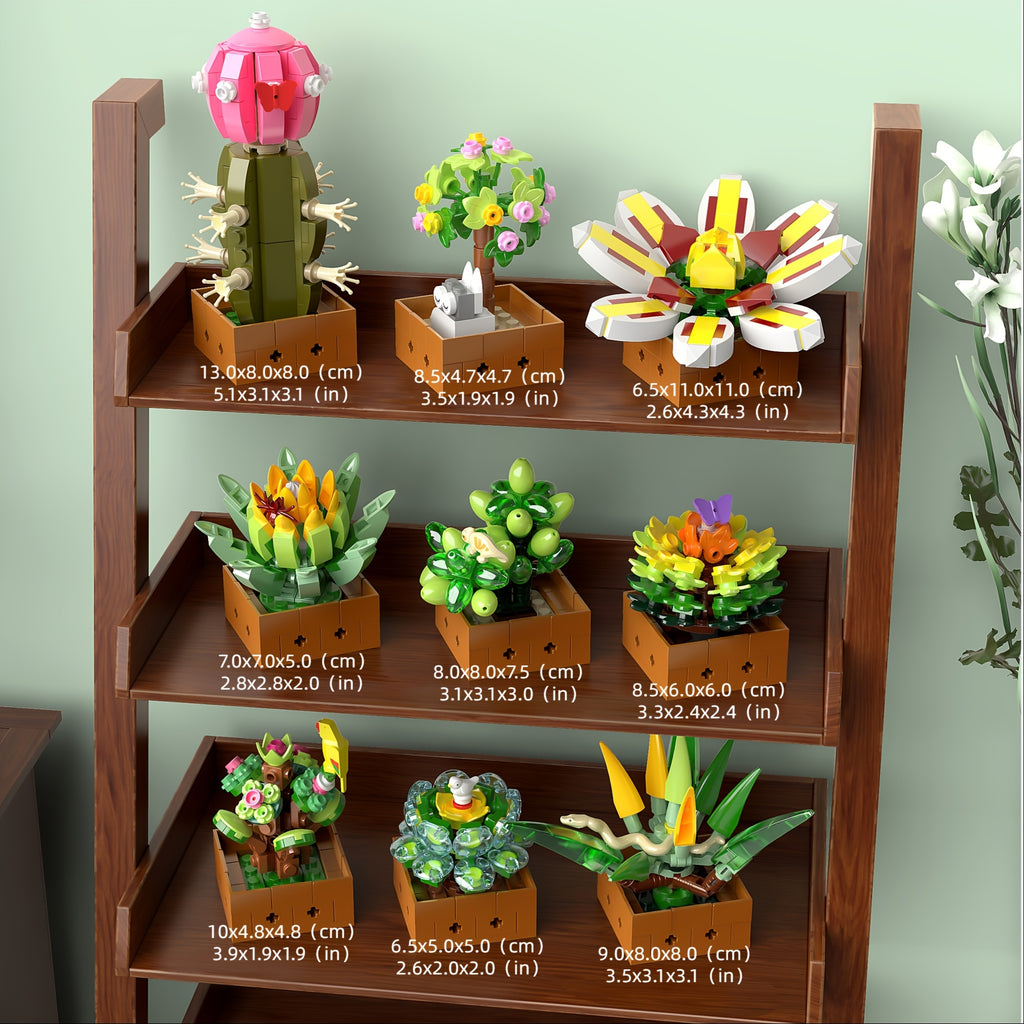 Flower Botanical Bonsai Building Set, Succulent Building Toys - 9 Pack, for Home Decor, Valentine's Day, Mother's Day, Christmas for Adults and Kids - 913pcs