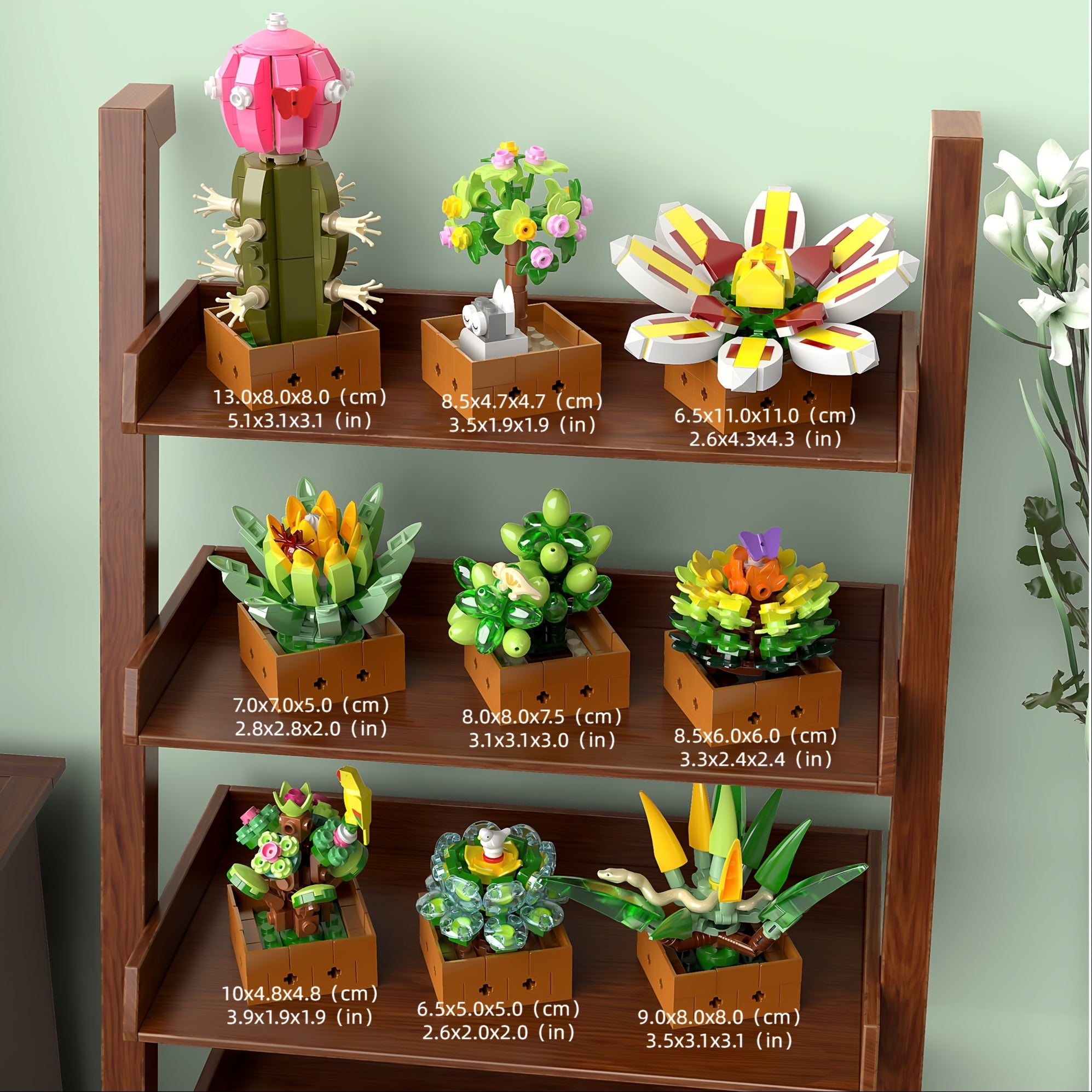 Flower Botanical Bonsai Building Set, Succulent Building Toys - 9 Pack, for Home Decor, Valentine's Day, Mother's Day, Christmas for Adults and Kids - 913pcs
