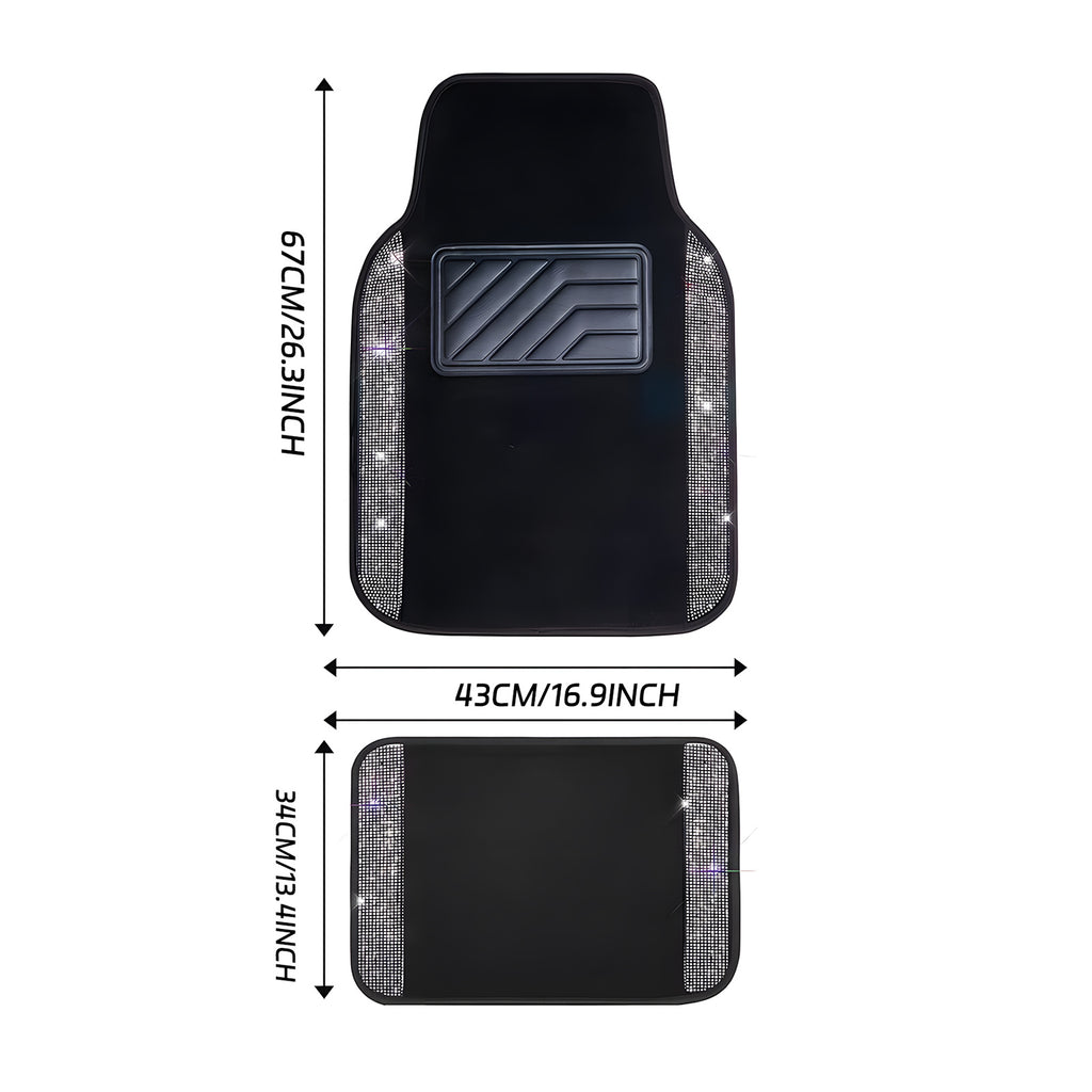 Car Floor Mats Shining Rhinestones Carpet, Bling Crystal Diamond Sparkly Glitter Car Floor Mats with Anti-Slip PVC Heel Pad Automotive Universal for SUV, Sedan, Car, Van, 4pcs for Girl Women