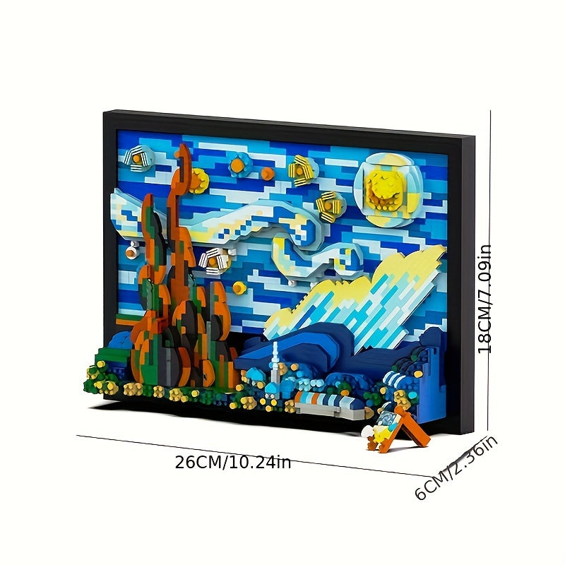 1731pcs 3D Starry Night Building Blocks Set for Adults - Reproductions Of Famous Paintings, ABS Material Toys,