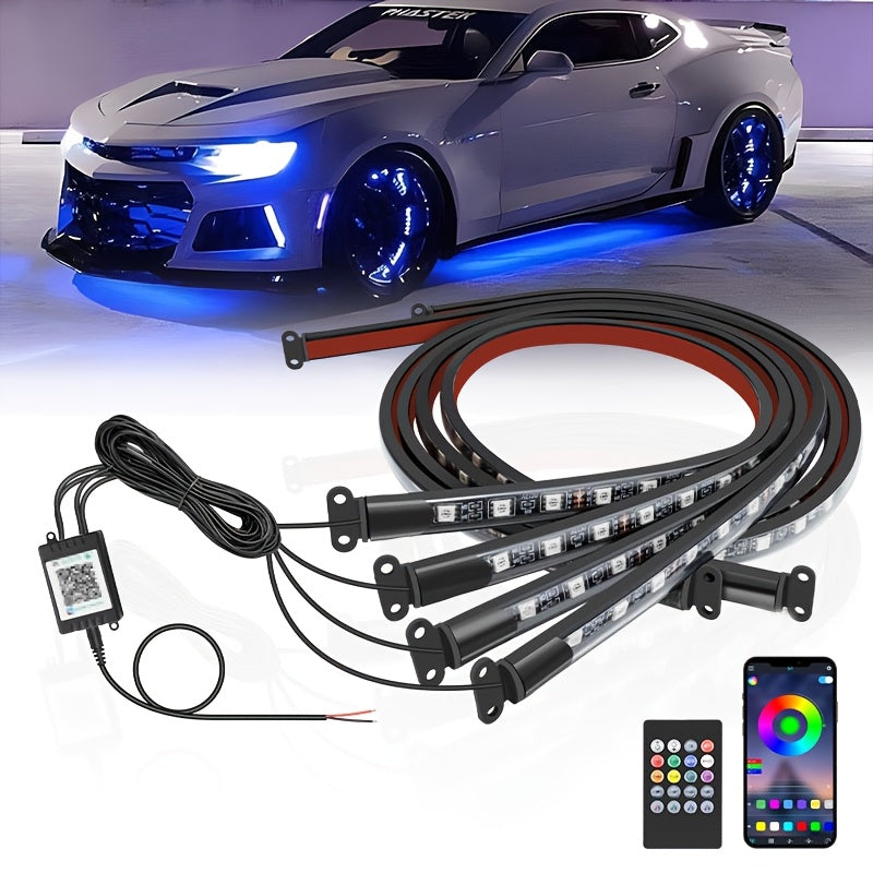 [RGB Automotive LED Strip] 4pcs Dynamic RGB Automotive LED Underglow Kit - Wireless Remote Control, Neon Music Mode, Automotive Underlight Strip