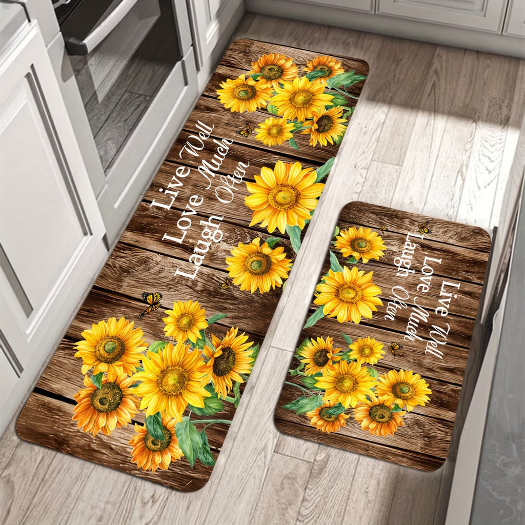 1pc, Sunflower Soft Kitchen Rug, Cushioned Anti-Fatigue Kitchen Rug, Waterproof Non-Slip Kitchen Rugs Set, Runner Rug, Bedside Rug, Super Absorbent Machine Washable Carpet for Farmhouse Kitchen Home Office Sink Laundry
