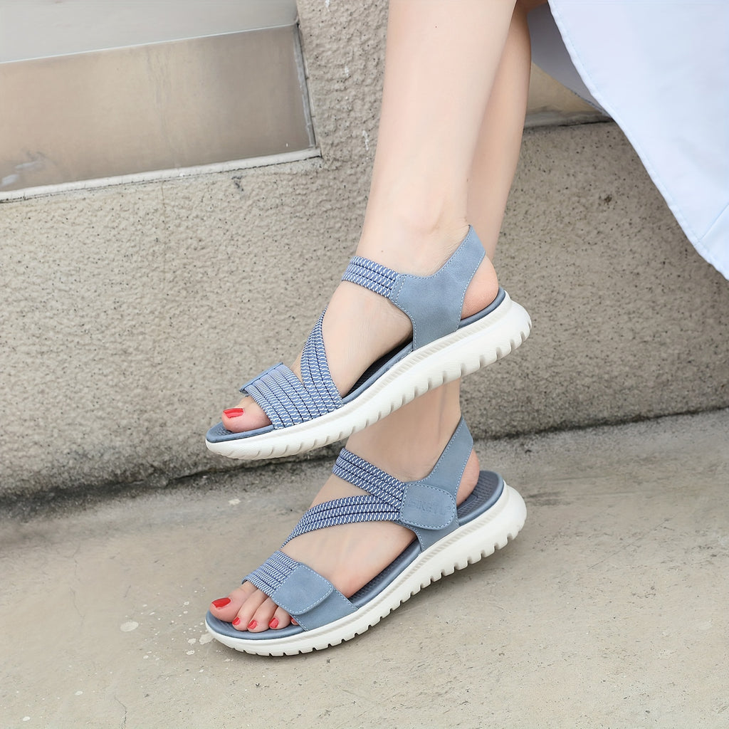 Breezy Chic Women's Flat Sports Sandals: Casual Perfect Open-Toe, Secure Ankle Strap, Versatile Solid Color