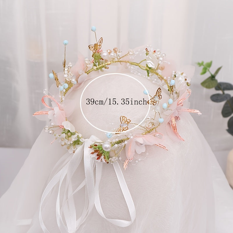 Flower   Headband, Fairy Headpiece Wreath, Sweet Butterfly Flower Headband For Flower Girl, Flower   Crown, Bridal Hair Accessories