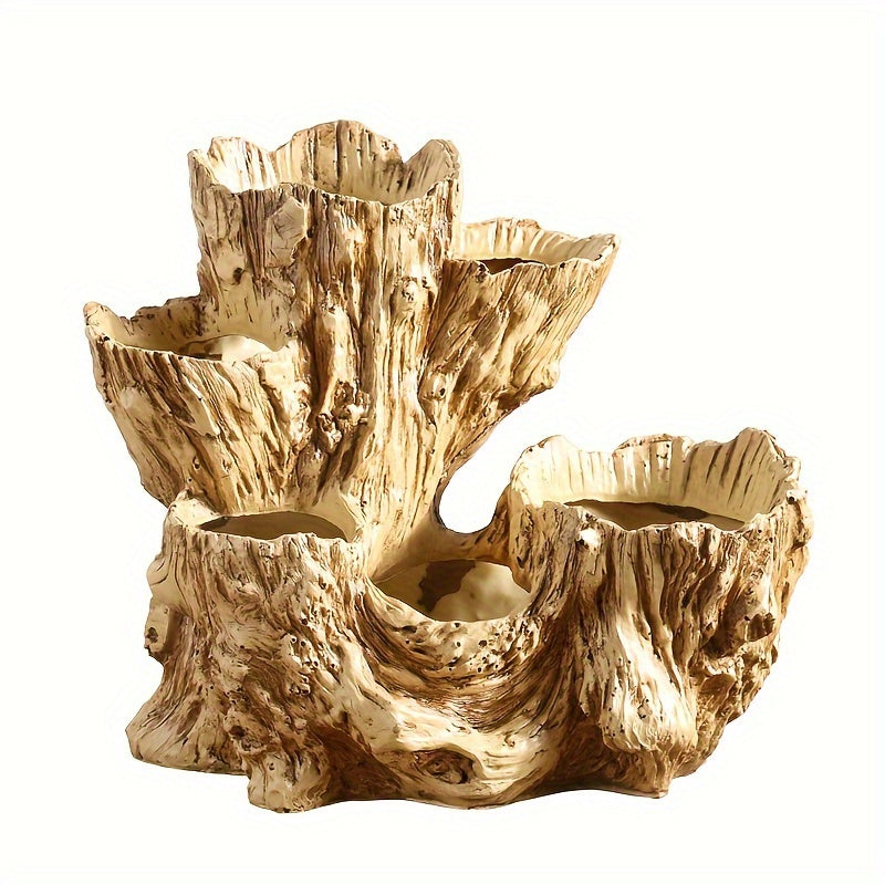 1pc, Faux Wood Succulent Planter Artificial Driftwood Planter Stump Log Like Container Pot For Home&Garden NO Plants