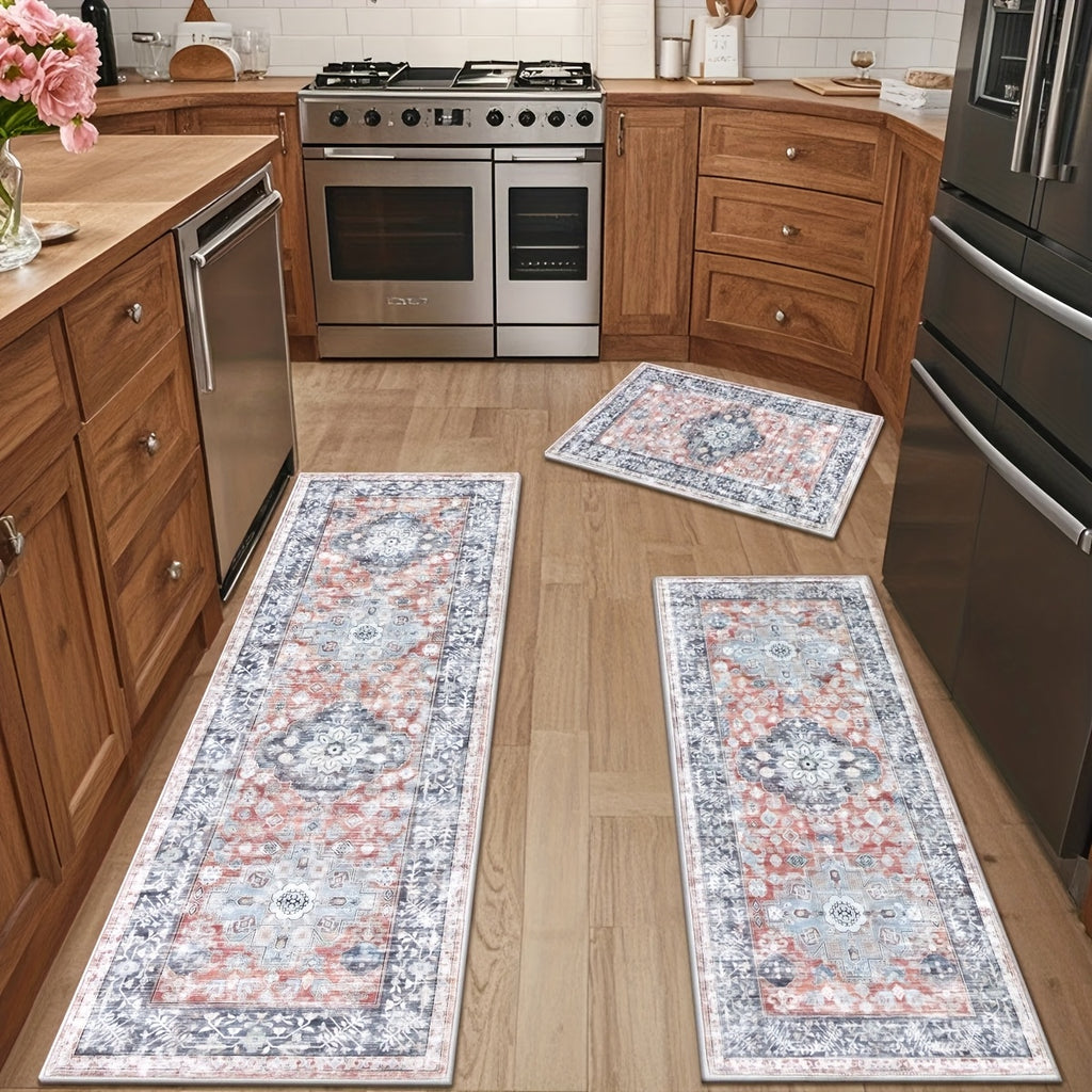Farmhouse Kitchen Rugs Sets Of 3 Non Slip Washable Boho Kitchen Rugs And Mats for Floor Kitchen Runner Mat Floor Mat for Kitchen, Laundry, Hallways