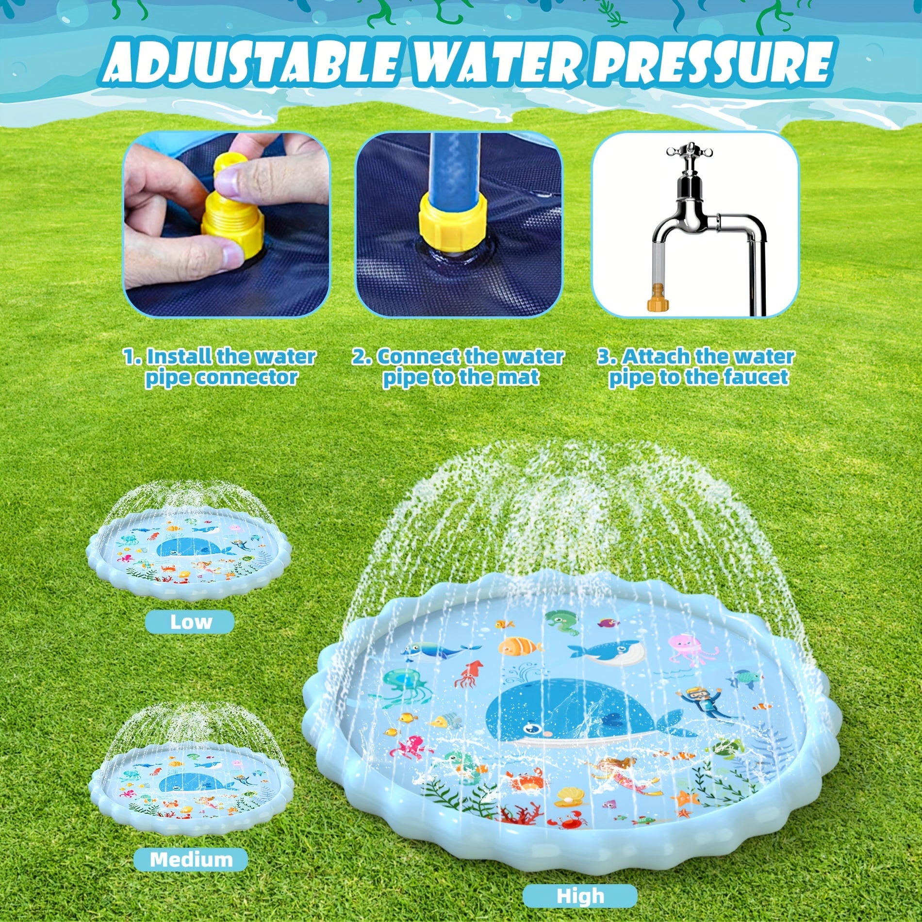 Extra Large Inflatable Splash Pad & Sprinkler Play Mat for Kids - Thickened Durable Plastic with Marine Life Design, Water Spray Fun for Ages 3-12 Years, Summer Outdoor Water Toys for Boys & Girls