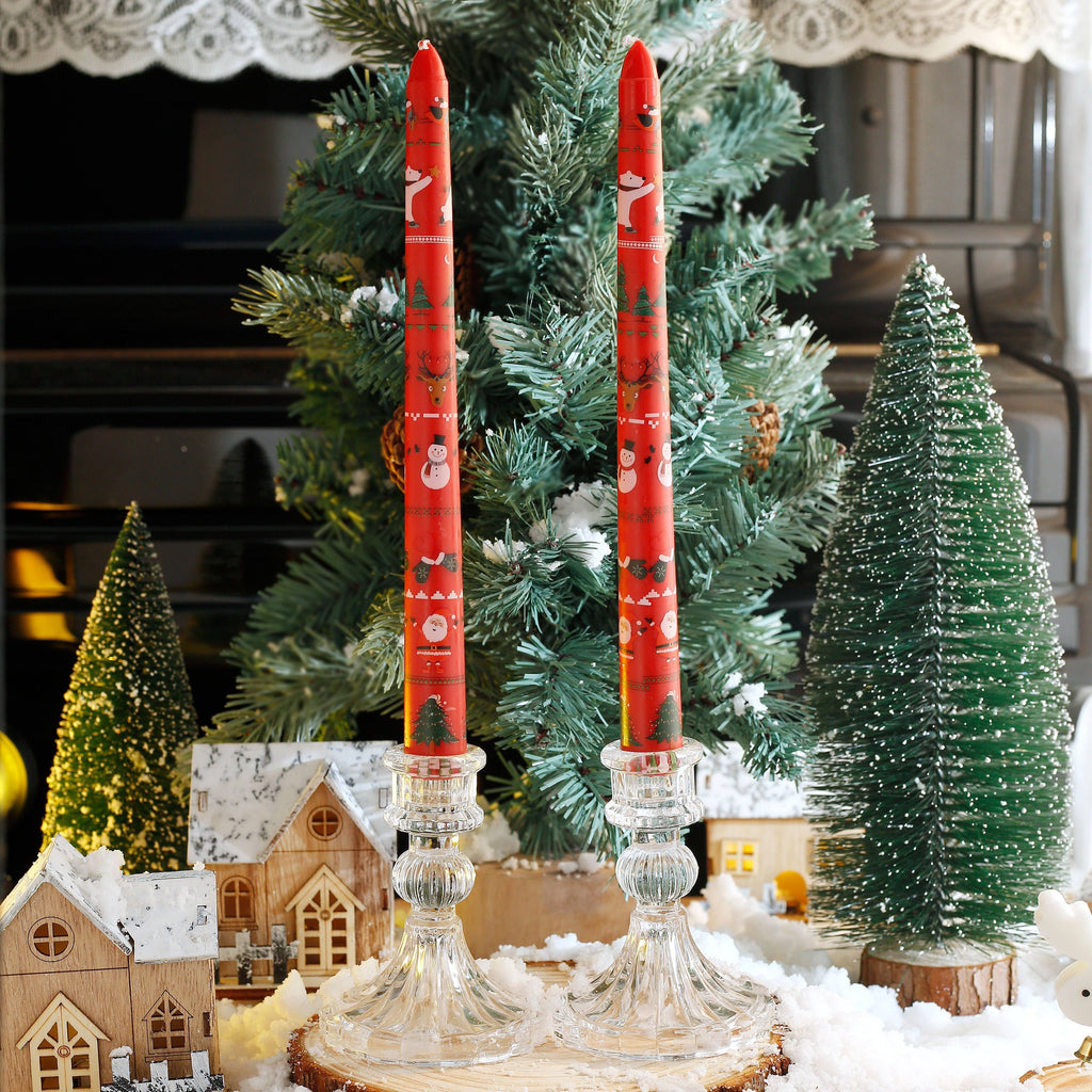 2pcs Christmas Themed Decorative Candles - 10-Inch Smokeless Single-Wick Candle Set with Santa, Snowman, Elk & Tree Patterns - Perfect for Dinner, Banquet, And Festive Ornaments