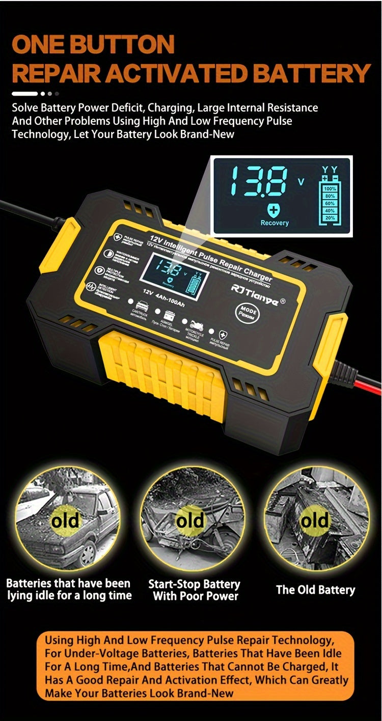Car Battery Charger, 12V 2Ah-100Ah Smart Battery Trickle Charger Automotive Battery Maintainer Desulfator with Temperature Compensation