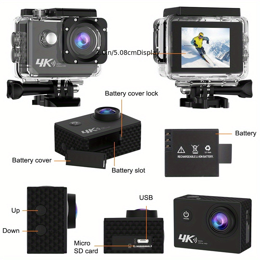 4K30FPS-action camera ultra high definition underwater camera, High Quality, outdoor sports camera with wifi send 32GB memory card